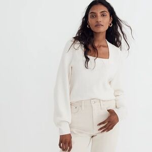 Madewell mwl wood square neck sweater coziest yarn antique cream